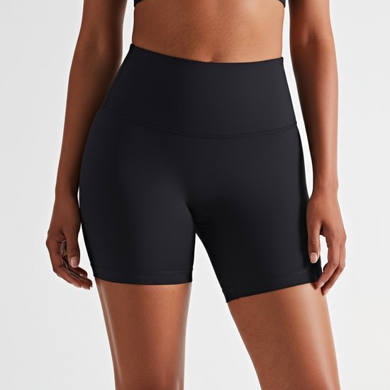 Dames zomer yogashort-hoog taille-elastisch-heupvormend-huidvriendelijk fitnesskleding——Zwart, M