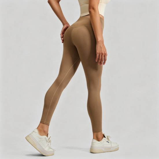 Dameslegging met hoge taille, ondoorzichtig, zeer elastisch en met buikondersteuning, geschikt voor sport, yoga en fitness,Bruin 2,XXXL
