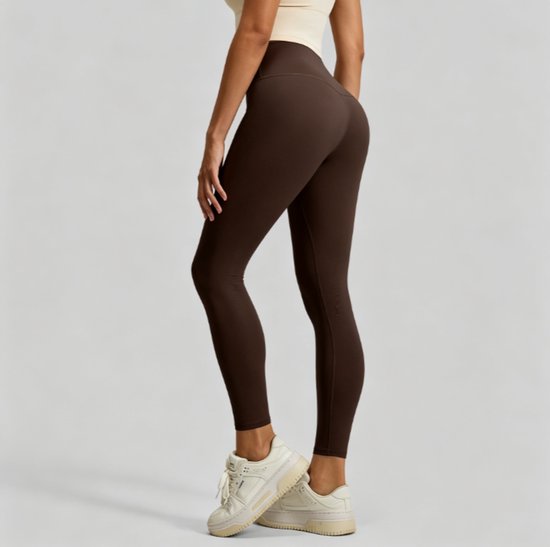 Dameslegging met hoge taille, ondoorzichtig, zeer elastisch en met buikondersteuning, geschikt voor sport, yoga en fitness,bruin,L