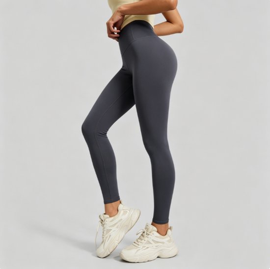 Dameslegging met hoge taille, ondoorzichtig, zeer elastisch en met buikondersteuning, geschikt voor sport, yoga en fitness,grijs,S