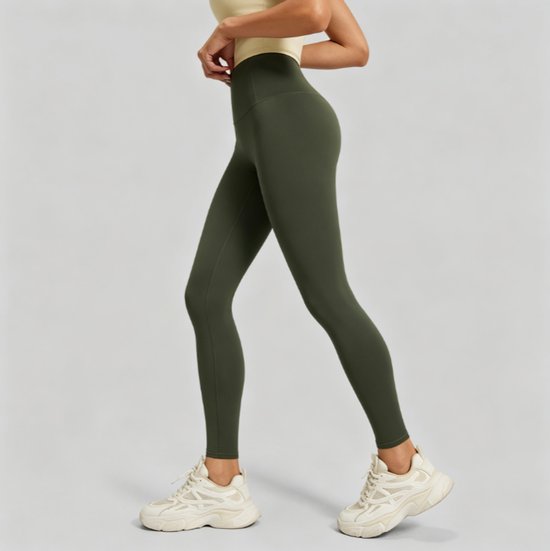Dameslegging met hoge taille, ondoorzichtig, zeer elastisch en met buikondersteuning, geschikt voor sport, yoga en fitness,Groen 1,XL