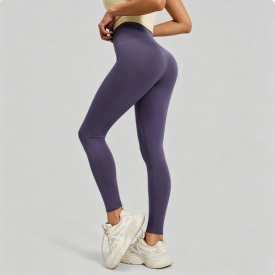 Dameslegging met hoge taille, ondoorzichtig, zeer elastisch en met buikondersteuning, geschikt voor sport, yoga en fitness,Paars 2,XL