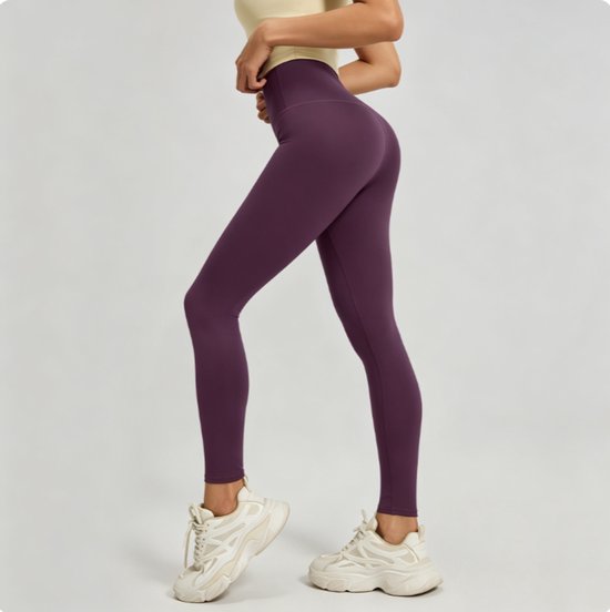 Dameslegging met hoge taille, ondoorzichtig, zeer elastisch en met buikondersteuning, geschikt voor sport, yoga en fitness,Paars,L