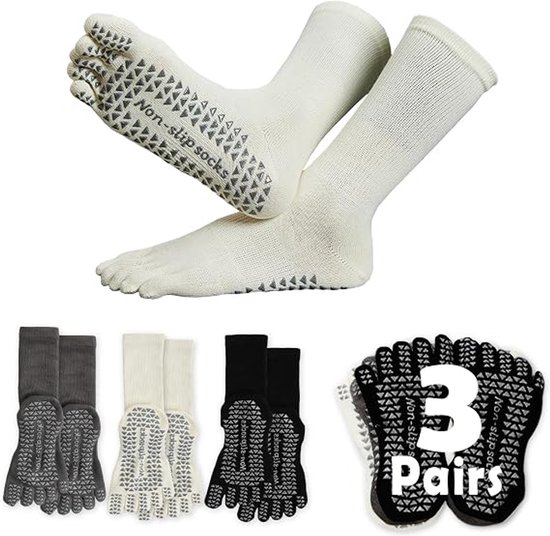 Damessokken met teengrip - 3 paar - antislip yoga - en pilatessokken - halfhoge - ademende sportsokken - voor studio sport en vrijetijdskleding - Sokken - antislip sokken - Yoga Sokken - sokken dames - pilates teensokken antislip - yoga sokken