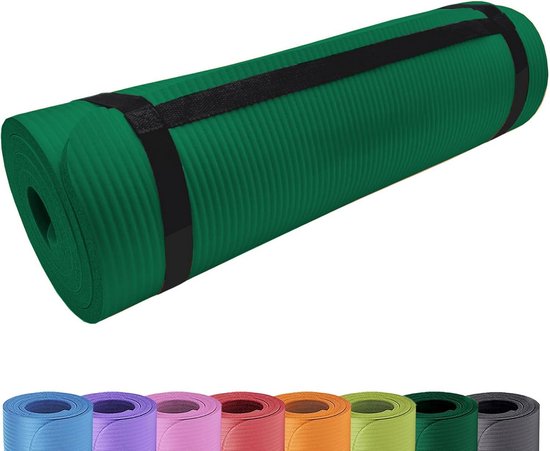Deluxe yogamat - Gevoerde fitnessmat - Comfortabel sporten - Extra dik 15mm - 180 x 60 cm - Donkergroen