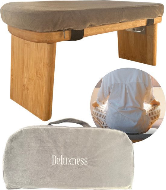 Deluxness® - Meditatiebankje Inklapbaar - 100% Duurzaam - Yoga krukje met Kussen - Draagbare Meditatie Bankje - Meditatie - Meditatiekussen - Meditatiestoel Opvouwbaar - Yoga stoel - Meditatiebankjes - Kruk - Meditatiekruk - Zabuton - Kussen van Deluxness®