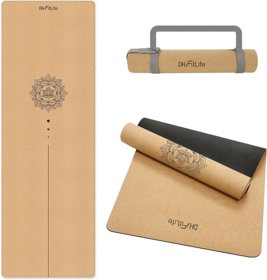 DH FitLife Kurken Yogamat - Antislip van Natuurlijk Rubber, Direct Klaar voor Gebruik, Gemakkelijk te Reinigen, Fitness- en Pilatesmat (Lotus Flow) van Merkloos