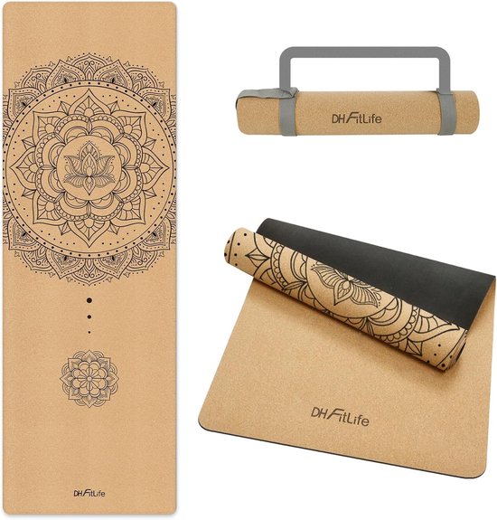 DH FitLife Kurken Yogamat - Antislip van Natuurlijk Rubber, Direct Klaar voor Gebruik, Gemakkelijk te Reinigen, Fitness- en Pilatesmat (Mandala Harmony) van Merkloos