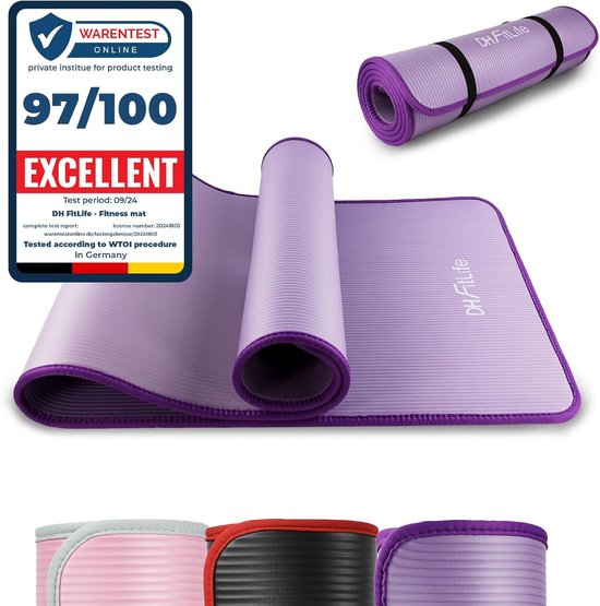 DH FitLife Trainingsmat, fitnessmat, sportmat, 183 x 61 x 1 cm, extra scheurvast, yogamat, antislip en dik, workout mat (paars) van DH FitLife