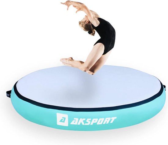 diameter 100/140 cm, opblaasbare ronde Air Track-mat, gymnastiekmat, gymnastiekmat, yogamat, 20 cm hoog, met luchtpomp voor yoga, thuis, tuimels, gymzaal, training, cheerleading van Merkloos