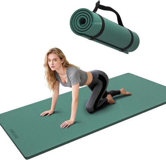 Dikke Yogamat - Oefenmat Pilates - Thuis Sporten - Dubbelzijdig Antislip - 180 x 61 cm - Donker Groen