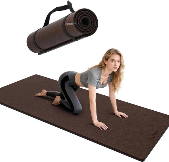 Dikke Yogamat - Oefenmat Pilatesmat - Thuis Sporten - Dubbelzijdig Antislip - 180 x 61 cm - Donkerbruin Zwart
