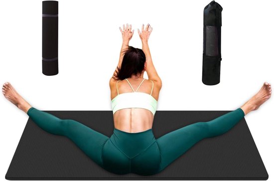 Dikke Yogamat - Trainingsmat Fitnessmat - Binnen en Buiten - Antislip Schokabsorberend - 185 x 61 cm - Zwart