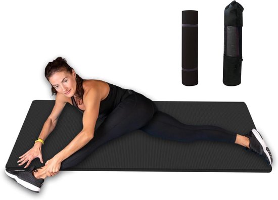 Dikke Yogamat - Trainingsmat Pilates - Binnen Trainen - Antislip Ontwerp - 185 x 61 cm - Zwart