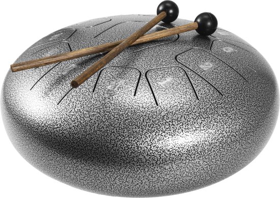 Dimavery TD-12 Handpan met stokken- 30cm - Zilver- Healing Steel Tongue Drum - Hand Klankschaal - Hang Drum van Dimavery