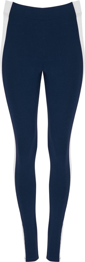 Donker Blauw / Wit dames lange sport legging en elastische band model Agia maat M van Lasonder