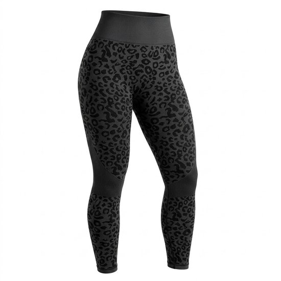 Donkergrijs sport legging dames – high waist fitness legging met luipaardprint – elastische yoga legging met aansluitende pasvorm – sport broek voor fitness yoga training en hardlopen – maat L van Merkloos