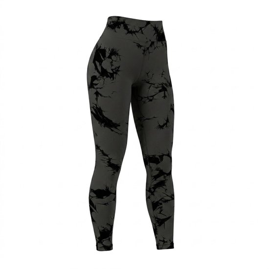 Donkergrijs sport legging dames – high waist fitness legging met zwart patroon – elastische yoga legging met aansluitende pasvorm – sport broek voor fitness yoga training en hardlopen – maat S van Merkloos