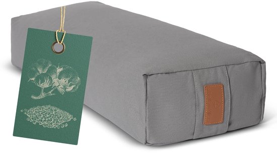#DoYourYoga - Hoekig Yoga bolster - »Paravati« - Meditatiekussen met bio-organische boekweit schalen vulling - L67 cm & diam.13 cm - cement grijs