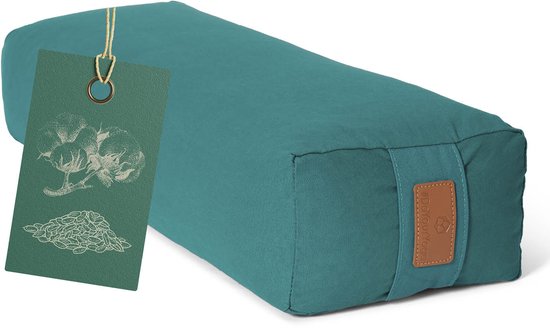 #DoYourYoga - Hoekig Yoga bolster - »Paravati« - Meditatiekussen met bio-organische Spelt vulling - L67 cm & diam.13 cm - donkergroen van Merkloos