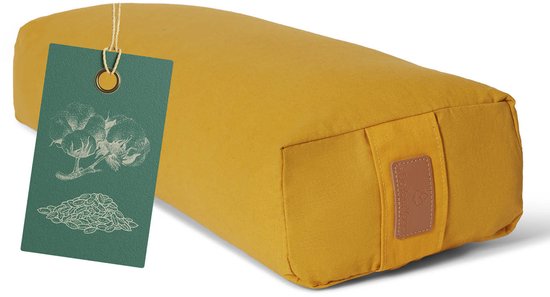 #DoYourYoga - Hoekig Yoga bolster - »Paravati« - Meditatiekussen met bio-organische Spelt vulling - L67 cm & diam.13 cm - indisch geel