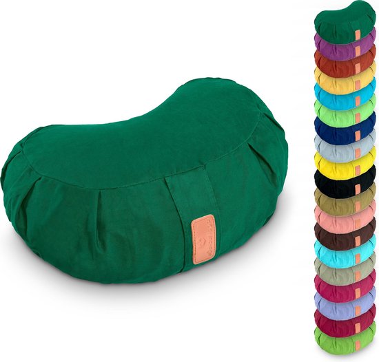 #DoYourYoga - Yoga kussen - »Ganesh« - halve maan meditatiekussen met bio-organische boekweit schalen vulling - 45x30x14 cm - donkergroen van Merkloos
