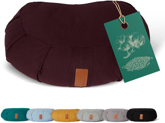 #DoYourYoga - Yoga kussen - »Ganesh« - halve maan meditatiekussen met bio-organische Spelt vulling - 45x30x14 cm - aardebruin van #DoYourYoga