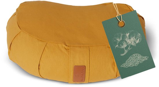 #DoYourYoga - Yoga kussen - »Ganesh« - halve maan meditatiekussen met bio-organische Spelt vulling - 45x30x14 cm - indisch geel van #DoYourYoga