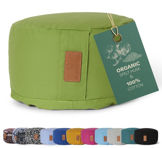 #DoYourYoga - Yoga kussen - »Vishnu« - rond meditatiekussen met bio-organische Spelt vulling - H:15cm, diam.30cm - lichtgroen