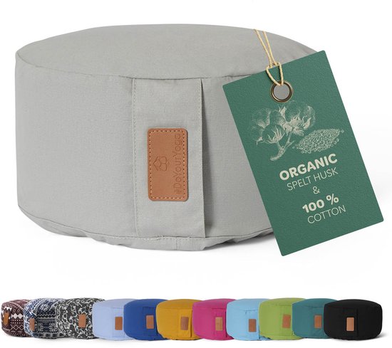 #DoYourYoga - Yoga kussen - »Vishnu« - rond meditatiekussen met bio-organische Spelt vulling - H:15cm, diam.30cm - muis grijs