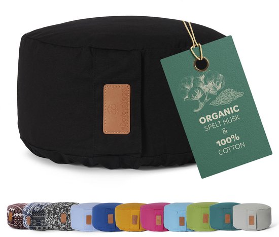 #DoYourYoga - Yoga kussen - »Vishnu« - rond meditatiekussen met bio-organische Spelt vulling - H:15cm, diam.30cm - zwart