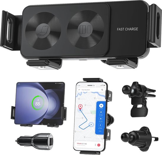 Draadloze Autolader 15W met Dual Coil en Slimme Sensor - Snelle Oplader voor Mobiele Telefoons