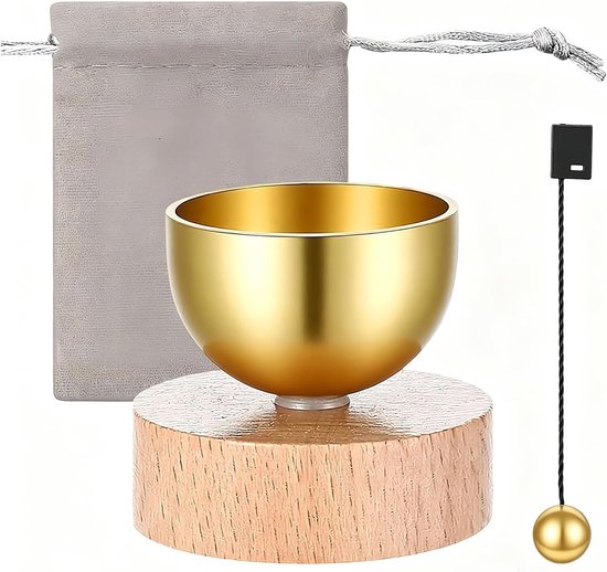 Draagbare messing klankschalenset voor yoga en meditatie, inclusief beukenhouten sokkel, ideaal voor ontspanning en mindfulness