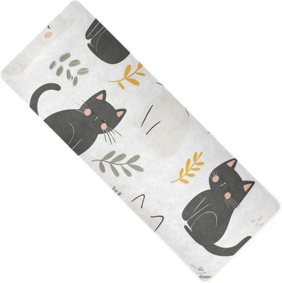 Draagbare Yogamat - Oefenmat Antislip - Yoga Oefenen - Natuurlijk Rubber - 180x66 cm - Kattenprint