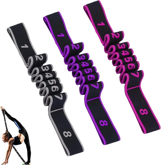 Drie Stukjes Elastische Fitnessbanden met Lussen, Verstelbare Multi-Ring Weerstandsbanden voor Yoga en Stretching, Ideaal voor Thuistraining en Krachttraining