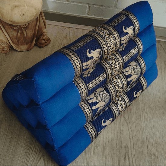 Driehoek kussen - Driehoekskussen - Design olifanten - Thais kussen - Rug en steunkussen - donkerblauw van Easthome.