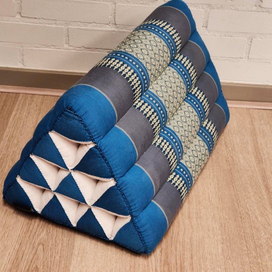 Driehoek kussen - Driehoekskussen - Thais kussen - Rug en steunkussen - Blauw/grijs van ECO Imports