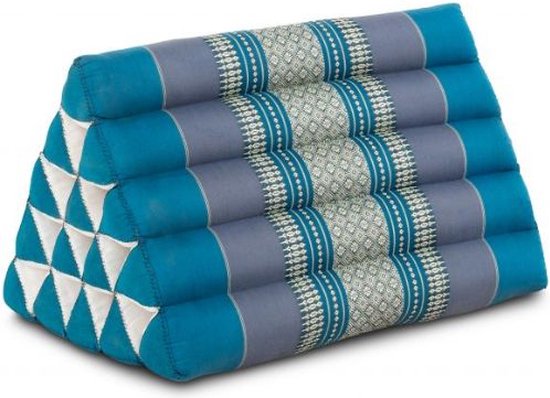 Driehoekkussen - Driehoekskussen extra hoog - Kapok driehoekig kussen breed - Thais kussen - Rug en steunkussen - blauw-grijs van Decobay