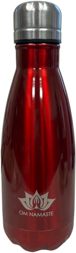 Drinkfles thermosfles klein donkerrood glans Om Namaste RVS