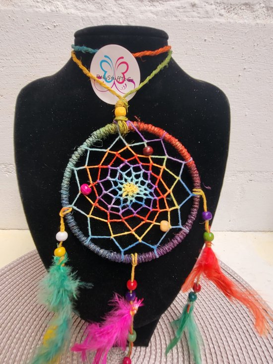 Dromenvanger hennep regenboog S - 7.5x25 - Hennep - Hout - Veer (1 stuks) van Karma