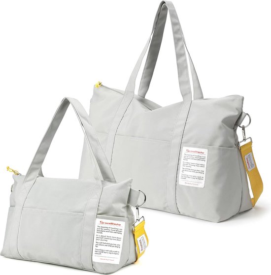 Duffeltassen voor mannen en vrouwen, waterdichte sporttassen voor zwemmen, wandelen, yoga en sauna, werk, kantoor, school, winkelen, Grijs (l+s), modern van Merkloos