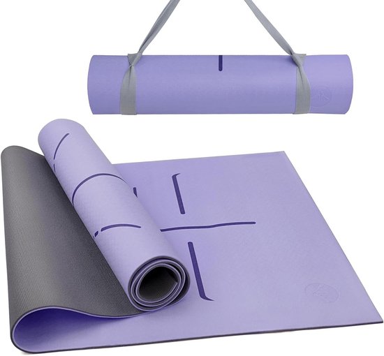 Duurzame yogamat - Fitnessmat - Thuis sporten - Dubbelzijdige antislip - 183 x 66 cm - Paars
