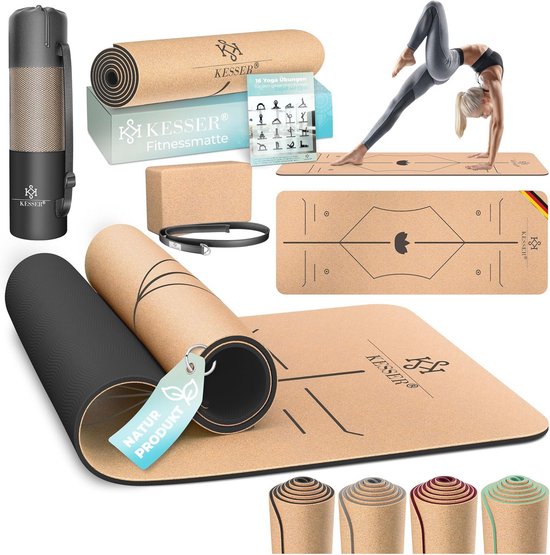 Duurzame Yogamat van Kurk met Draagriem en Tas - Antislip Fitnessmat - 183 x 62 cm - Ideaal voor Yoga en Gymnastiek van Merkloos