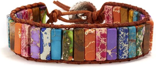 DW4Trading Chakra Armband 4 - Multicolor Natuursteen Regenboog - Imitatie Leer - Smal van DW
