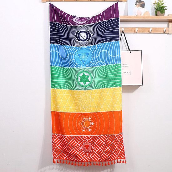 DW4Trading Chakra kleed 7 Symbolen regenboog - Yoga Meditatie Doek - Wandkleed - 150x70 cm van DW