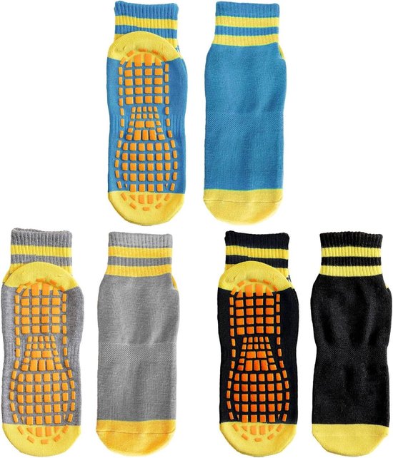 E-Ambar - Antislipsokken voor dames: yoga, pilates, dans, sport - Paars/Grijs/Blauw - Maat 35-38 - 3 paar van Merkloos