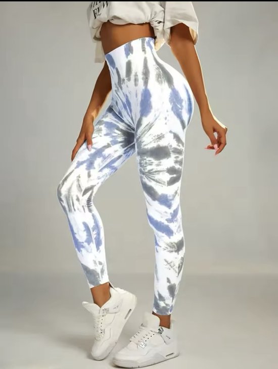 EARTHY GYM LEGGING - Maat L - Grijs Blauw Wit - Grey - Blue - White - Gymlegging - Sportlegging - Sportkleding - Yogalegging - Fitness legging - Yoga kleding van Merkloos