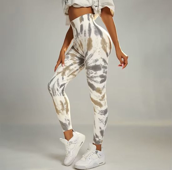 EARTHY GYM LEGGING - Maat L - Groen Grijs Wit - Green Grey White - Gymlegging - Sportlegging - Sportkleding - Yogalegging - Fitness legging - Yoga kleding van Merkloos