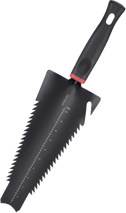 EASYmaxx 4-in-1 wortelschep, multifunctionele schep voor het graven, doorsnijden en beplanten, 4-in-1 wortelschep met schep, zaag, dieptemeter en multihaak, root-digger met antislipgreep van Easymaxx