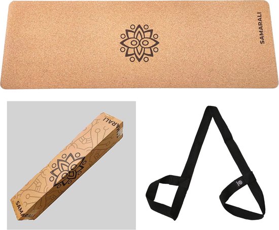 Eco-vriendelijke yogamat van kurk en natuurrubber - Antislip oefenmat met draagriem 183x61x0,4 cm